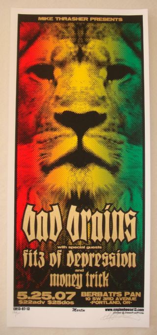 2007 Bad Brains - Portland Silkscreen Concert Poster S/n By Mike Martin