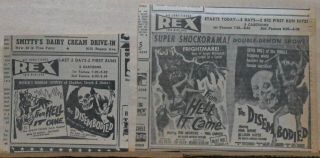 Two 1959 Newspaper Ads For Horror Movies From Hell It Came & The Disembodied
