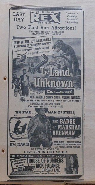 1957 Newspaper Ad For Movie The Land Unknown - Lost World Prehistoric Monsters