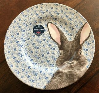 Royal Stafford Set Of 4 Bunny Rabbit 8 " Salad Plates Easter Blue England Nwt