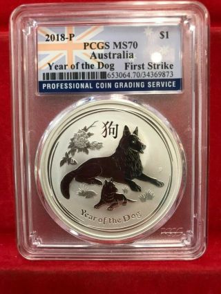 Pcgs 2018 P 1 Ounce Silver Year Of The Dog Unc Ms70 First Strike