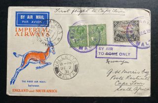 1931 Malta First Flight Airmail Cover To Cape Town South Africa Imperial Airways