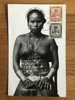 Straits Settlements Old Postcard Malaysia Dyak Woman Trengganu To Belgium