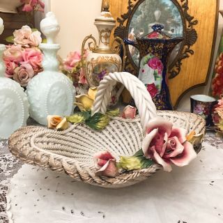 Large Capodimonte Porcelain Flower Basket Italy