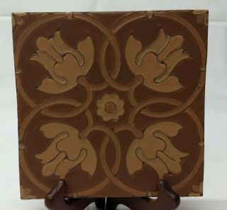 Van Briggle Marked Floral Tulip Arts & Crafts Brown Tan Deco Pottery 6x6 Tile