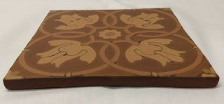 Van Briggle Marked FLORAL TULIP Arts & Crafts Brown Tan Deco Pottery 6x6 TILE 3