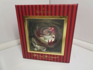 Waterford Holiday Heirlooms Silver & Red Glass Holiday Waves Ball Ornament & Box 3