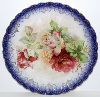 Flow Blue Plate Sterling China Roses Transferware 10 1/2 In 1920