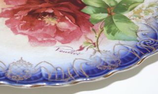 Flow Blue Plate Sterling China Roses Transferware 10 1/2 in 1920 3
