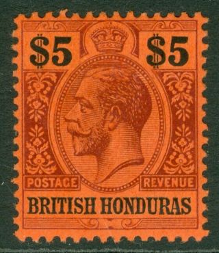 Sg 110 British Honduras 1913 - 21.  $5 Purple & Black/red.  Pristine Very Lightly.