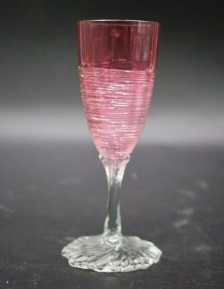 Stevens & Williams English Art Glass Rubina Pink Threaded 5 1/4 " Wine Glass