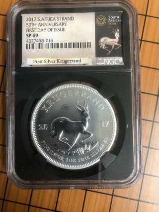 2017 South Africa 1 Oz Silver Krugerrand 50th Anniversary Premium Unc Ngc Sp69