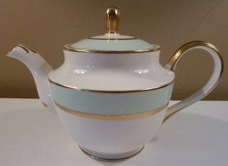 Elegant Vintage Pope Gosser Spring Teapot,  Green And Gold Bands And Trim
