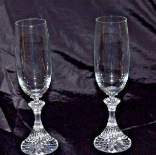 Vintage Set Of 2 Crystal Champagne Flutes With Sleek Ribbed Stem