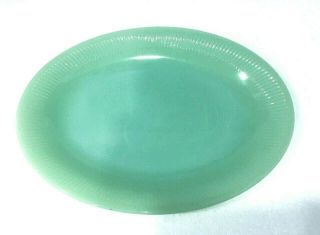 Vtg Pre - Owned Fire King Green Jadeite Glass Jane Ray Serving Platter 12x9