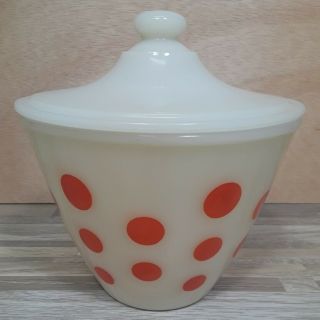 Vintage Fire King Red Polka Dot Grease Jar And Lid