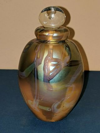 Robert Eickholt Art Glass Iridescent Perfume Bottle - Signed & Dated 1997