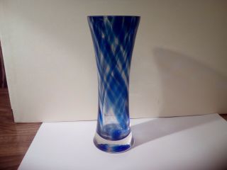 Laugharne Welsh Studio Blue Swirl Glass Vase 6,  5 "
