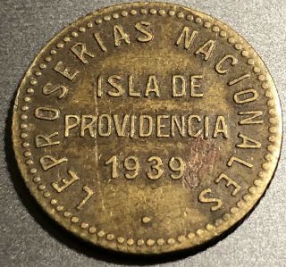 Semi Rare Isla De Providencia 1939.  12 1/2 Bolivar Venezuela Leper Colony Coin