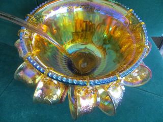 Vintage Glass Gold Princess Carnival Punch Bowl Fruit 12 Cups 7 Quart