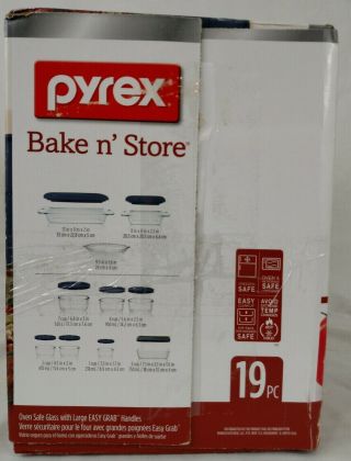 Pyrex 19 - Piece Glass Bake and Store Set Glassware with Blue Lids - Oven Safe 2