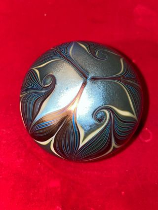 Vintage 1976 Orient & Flume Iridescent Blue Pulled Feather Paperweight Pric