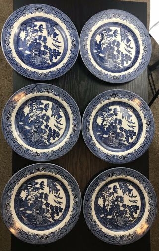Set Of 6 Churchill Blue Willow 10 1/4 " Dinner Plates Made In England Blue White