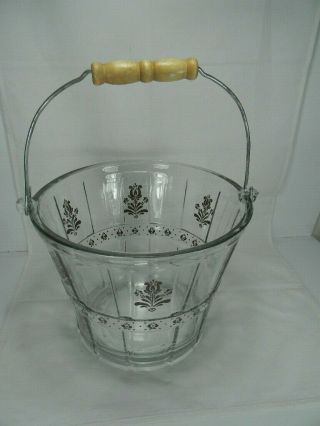 Pfaltzgraff/anchor Hocking Village Crystal/glass Basket/ice Bucket With Handle