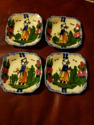 Vintage Blue Ridge Pottery French Peasant Butter / Ash Tray 3 " X 3 " Handpainted
