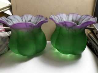 Vintage Art Glass Purple And Green Swirl Vases 3 3/4 " Tall