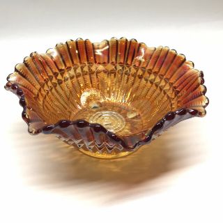 Imperial Scroll Embossed Marigold Carnival Ruffle Bowl With File Exterior