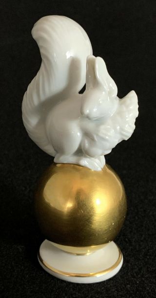 Vintage Rosenthal Germany White Squirrel On Gold Ball Figurine