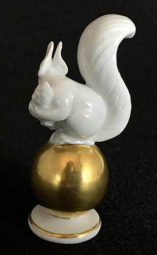 Vintage Rosenthal Germany White Squirrel on Gold Ball Figurine 3