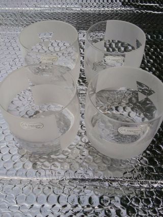 Set Of 4 Modern Jg Durand France Frosted Petal Crystal Burbon Glasses Marked