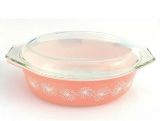 Vintage Pyrex Pink Daisy Casserole Dish 045 W Lid 2 - 1/2 Qt Aka Cinderella Oval
