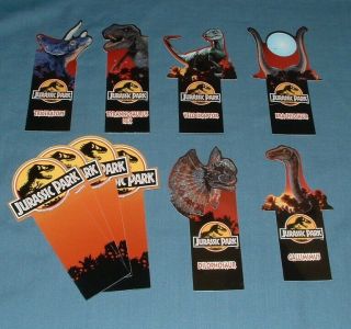 7 Different Jurassic Park Bookmarks - 1993 -
