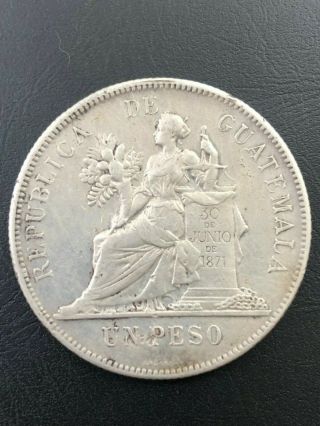 1894 Guatemala Silver Un Peso Large Silver Coin Crown Dollar
