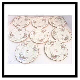 Set Of Eight 8 Vintage Theodore Haviland York Apple Blossom Bread Plates