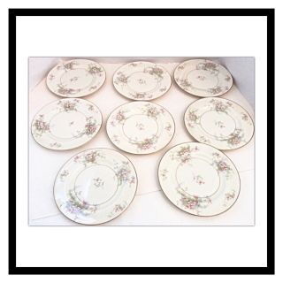 Set Of Eight 8 Vintage Theodore Haviland York Apple Blossom Bread Plates 3