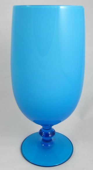 Vintage Carlo Moretti Empoli Blue White Cased Italy Glass Pilsner Goblet 6 3/4 "