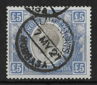 Kenya Uganda & Tanganyika 1922 - 1927 £5 Black & Blue Sg 99 Vf