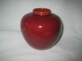 Vintage California Faience Pottery Jar Vase Burgundy Deep Red No Lid Signed 2