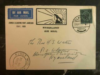 1933 Blantyre Nyasaland To Lilongwe First Flight Cover Ffc Raf Royal Air Force