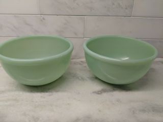 Two (2) Vintage Jadeite Green Fire King 5” Cereal Chili Bowls