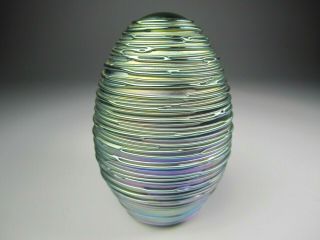 Robert Eickholt Art Glass Paperweight Iridescent Wave Egg 1986 Signed Vintage