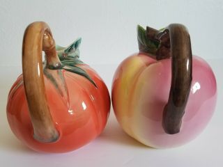 2 Vintage Ancora Tomato Shaped & Peach Shaped Hand Crafted Ceramic Pitchers 2