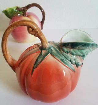 2 Vintage Ancora Tomato Shaped & Peach Shaped Hand Crafted Ceramic Pitchers 3