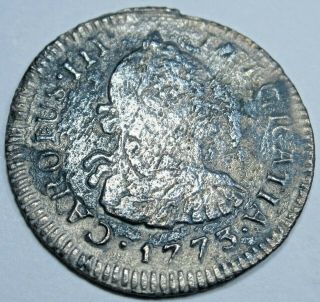 1773 Jm Spanish Silver 1/2 Reales Shipwreck Piece Of 8 Real Colonial Pirate Coin