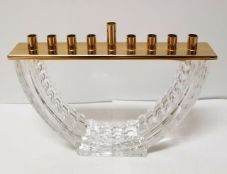 Authentic Waterford Crystal Menorah With Polished Brass - Judaica Holiday
