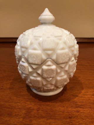 Westmoreland Sawtooth Milk Glass Candy Dish Jar With Cover Lid Marked